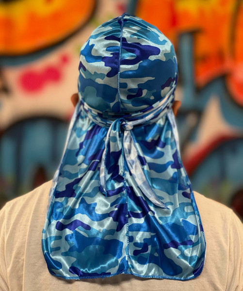 Blue Camouflage Camo Silky Du Rag