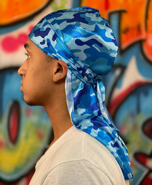 Blue Camouflage Camo Silky Du Rag