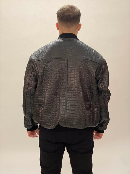 Black Croc Embossed Baseball Jacket