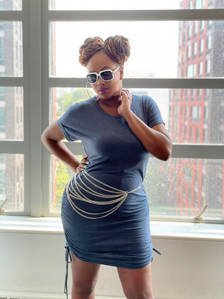 Ruched Navy Body Con Dress with Strings