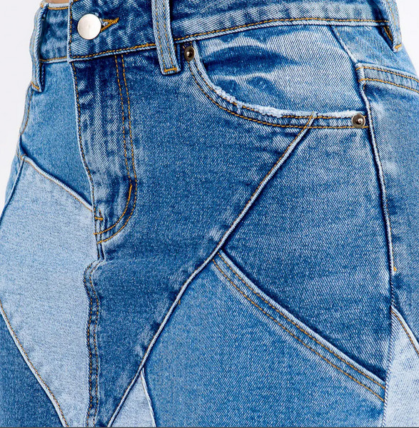 High Waist Denim Patchwork Skirt | HipHopCloset.com