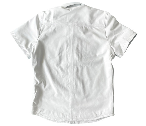 Genuine White Leather Short sleeve shirt | HipHopCloset.com
