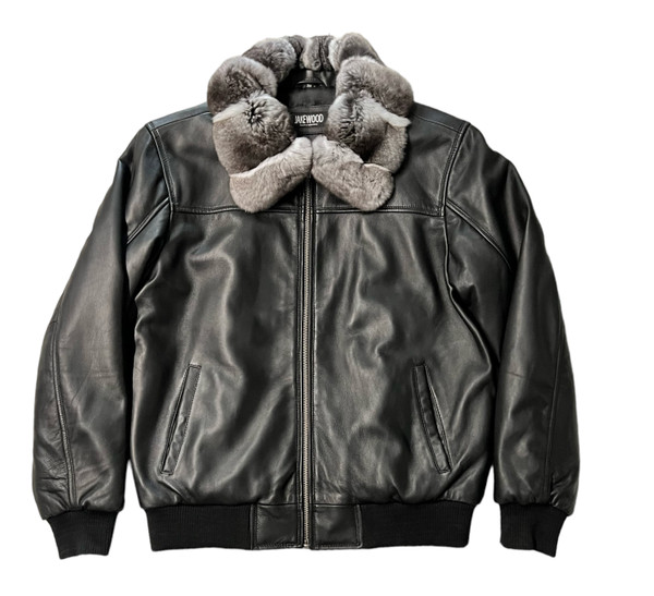 【2plan】Roine Collar Leather Jacket Leather Jacket with chinchilla collar | HipHopCloset.com