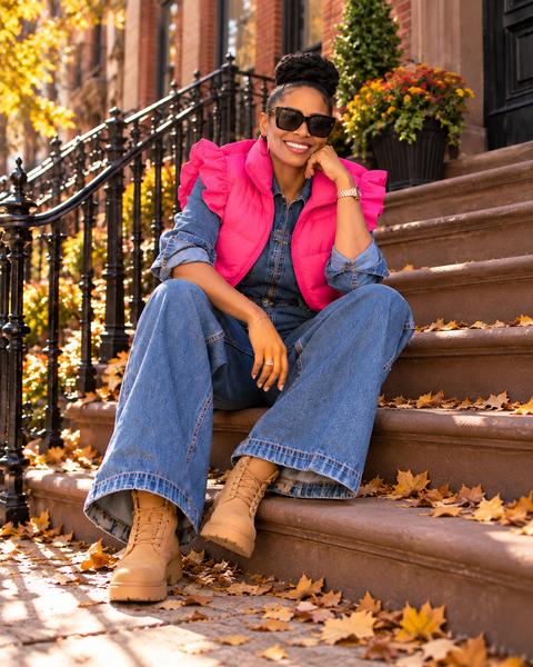 woman wearing a Hot Pink Ruffle Sleeve Vest for women