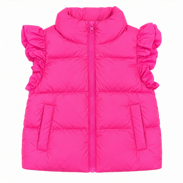 Hot Pink Ruffle Sleeve Vest for women lay flat