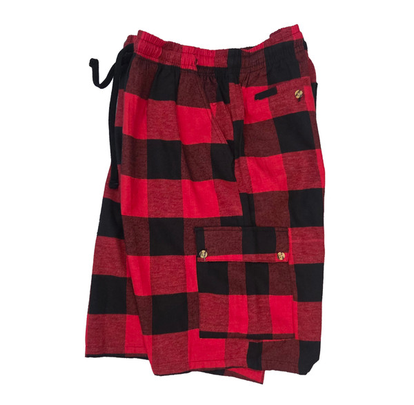Red and Black Lumberjack Cargo Shorts for men