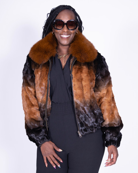 Black Reversible Full Skin Mink to Leather Bomber Jacket