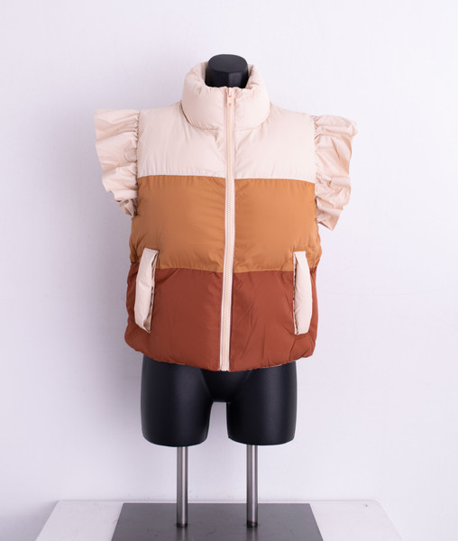 Ruffle Sleeve Multi Color Orange Puffer Vest for women