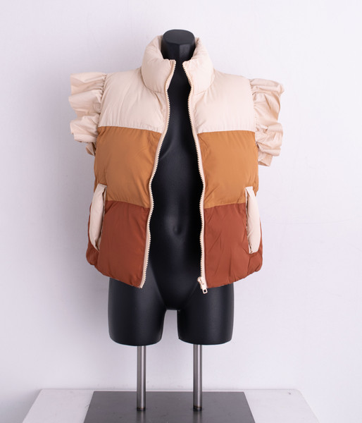 Trending Ruffle Sleeve Multi Color Orange Puffer Vest Trending Ruffle Sleeve Multi Color Orange Puffer Vest