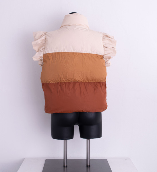 Back View of Ruffle Sleeve Multi Color Orange Puffer Vest