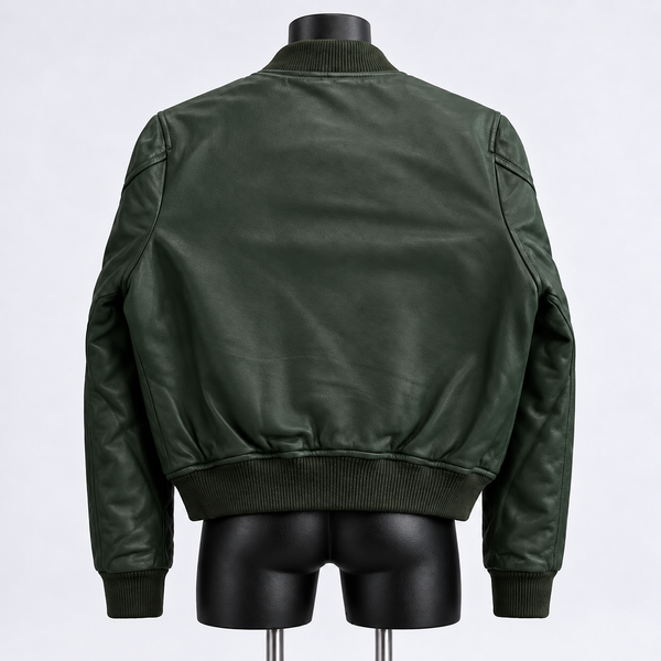 Ladies cropped army green leather jacket genuine leather sold at hiphopcloset