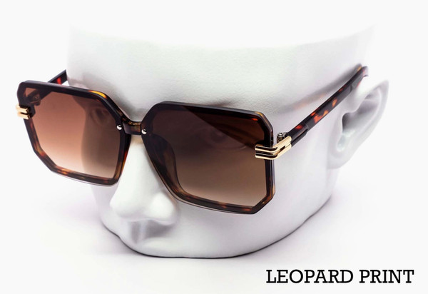 Oversized Rimless Modern Square Gradient Sunglasses - Leopard Print