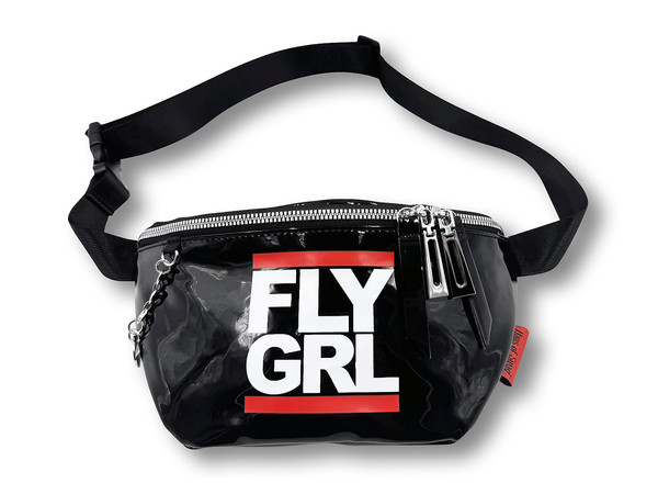 Fly Grl black patent leather belt bag with adjustable belt