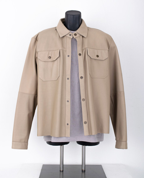 Mens Bone Colored Leather Sheepskin Shirt perfect for winter