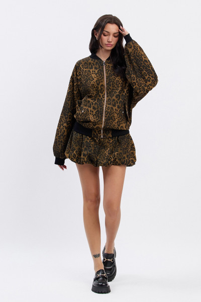 Oversized Thick Twill Leopard Print Bomber Jacket for ladies
