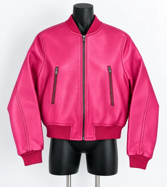 Ladies Hot Pink Real leather Jacket