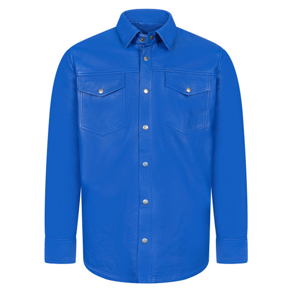 Royal Blue Leather Shirt for Men Front