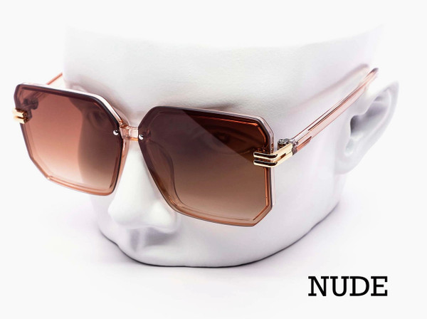 Oversized Rimless Modern Square Gradient Sunglasses - Nude