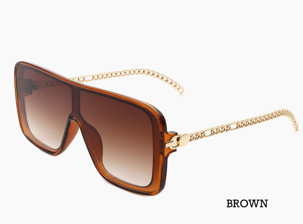 Square Fashion Flat Top Oversize Sunglasses - brown
