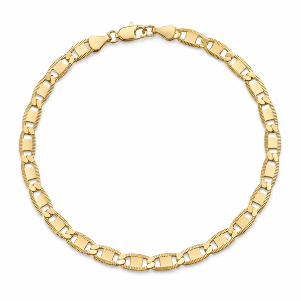 Gold plated Figaro anklet featuring a 9.5-inch chain design with lobster clasp on a white background.