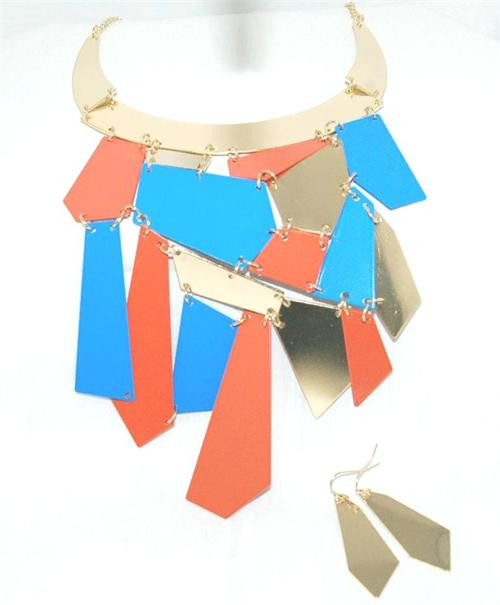 Abstract Blue Orange Gold Necklace Set