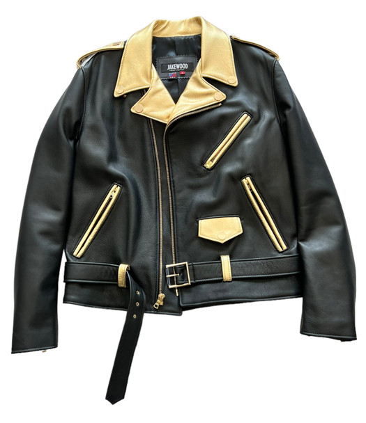 Black and Gold Motorcycle Leather Jacket