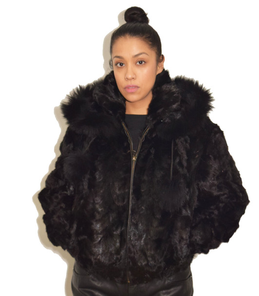 hooded fur bomber jacket