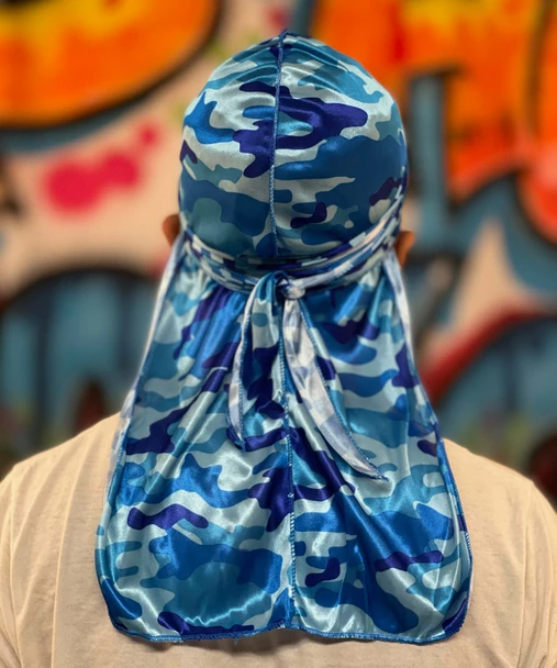 Blue Camouflage Camo Silky Du Rag