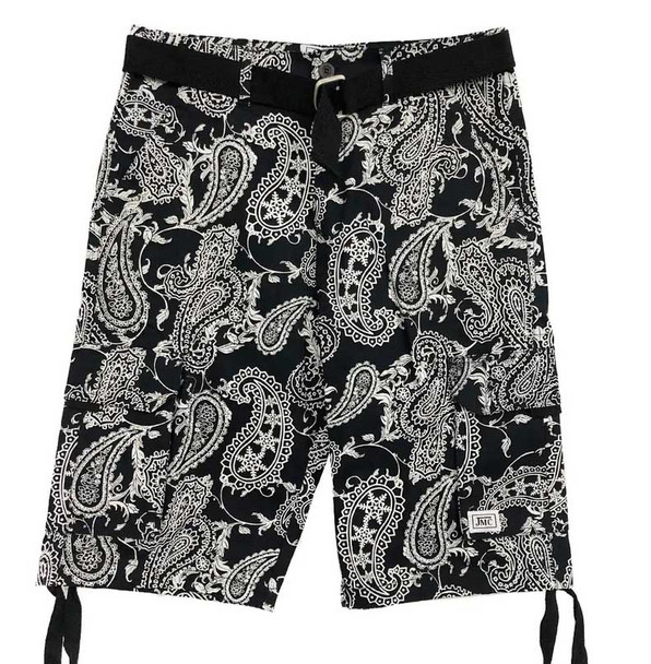 Mens Belted Black Paisley shorts