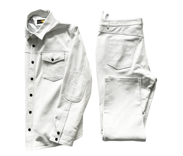 White Genuine Leather Pants Set 