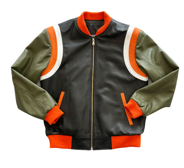 Black Orange Green and White Butter Soft Leather Jacket 