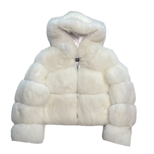 Ladies White Cropped Fox Fur Jacket