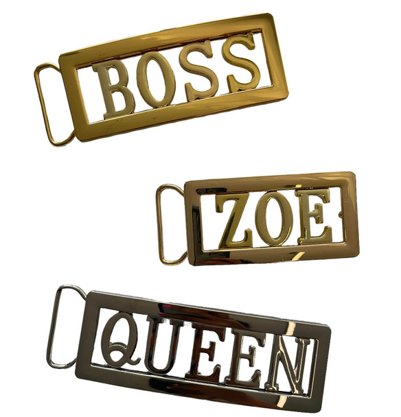 Personalized 80s style name belt buckles