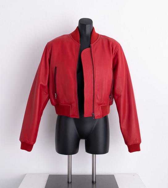 Ladies Cropped Red Leather Baseball Jacket sold at hiphopcloset