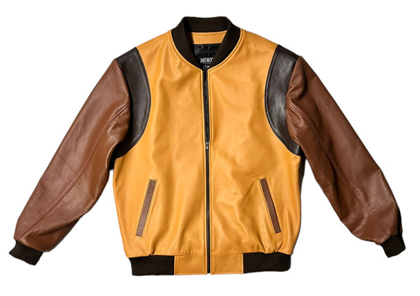 Brown and Gold Varsity look Leather Jacket 