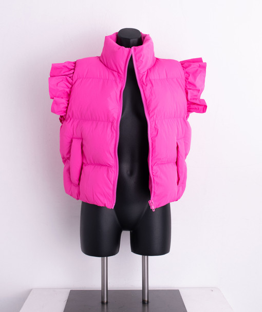 Hot Pink Ruffle Sleeve Trending Vest for women