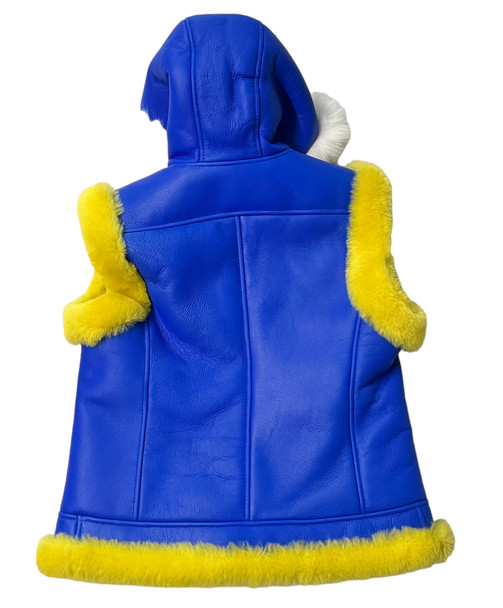 Blue and Yellow Sheepskin Vest 