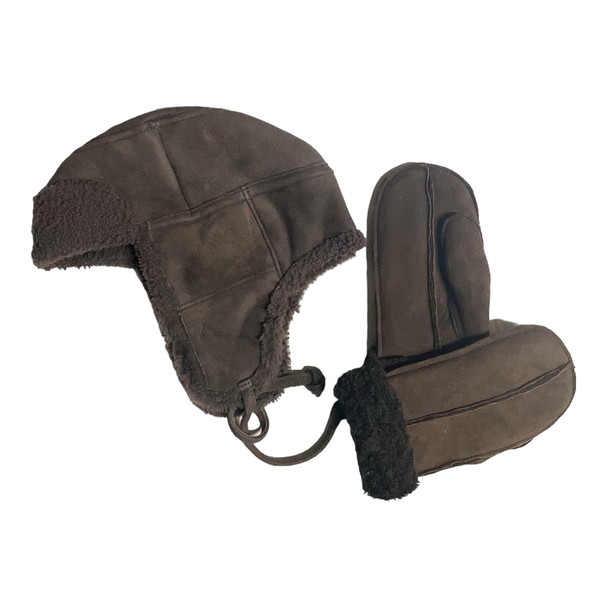 Owen Barry Brown Sheepskin Hat and Mittens Set