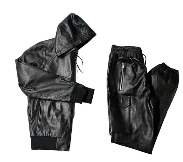 Black Leather Track Suit for men