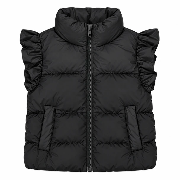 Ruffle Sleeve Black Puffer Vest fro women