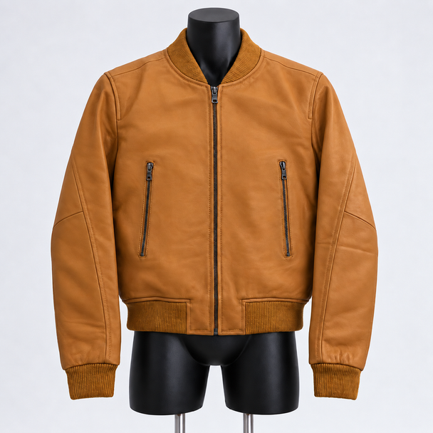 Genuine leather jacket in cognac cropped ladies