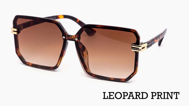 Oversized Rimless Modern Square Gradient Sunglasses - Leopard Print