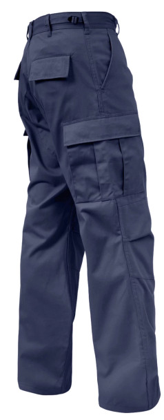 Side view of men’s military cargo pants with oversized tactical cargo pockets