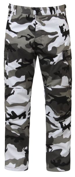 Rothco color camo tactical BDU cargo pants front view with military-style utility pockets