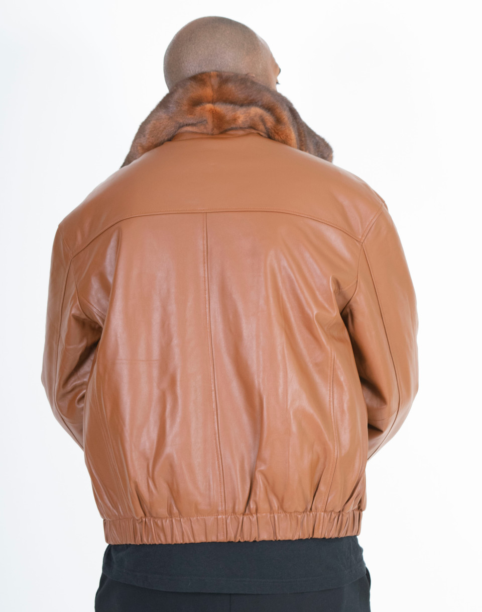Black Reversible Full Skin Mink to Leather Bomber Jacket Hip Hop Closet