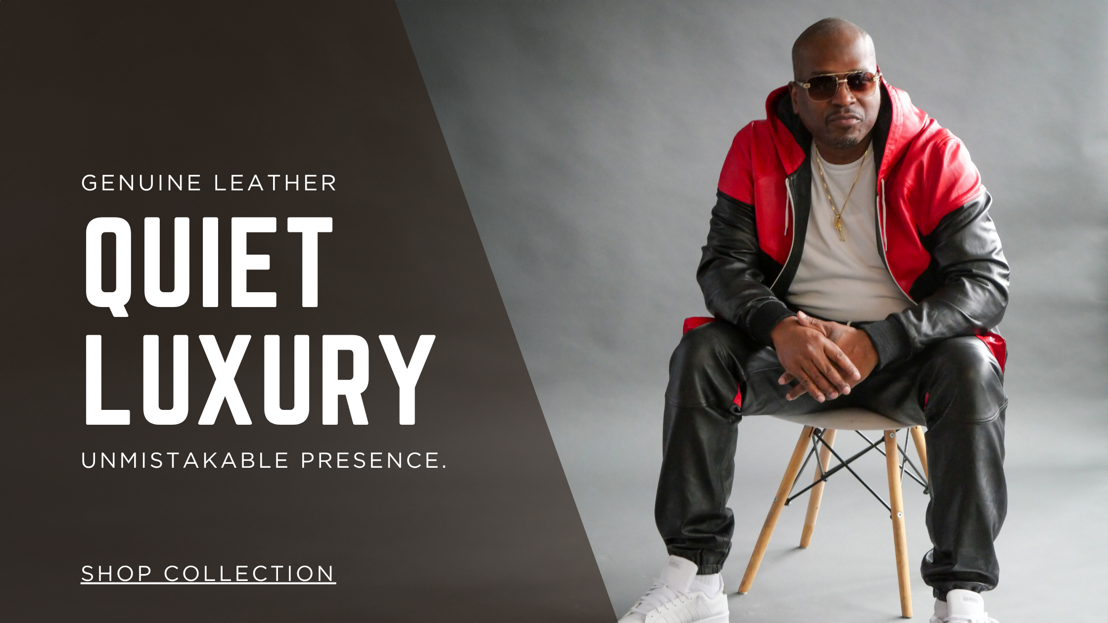 Man wearing a hip hop closet collection genuine leather jacket 