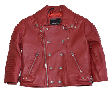 Kids Ribbed Arm Red Leather Jacket