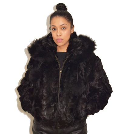 mink bomber jacket with hood