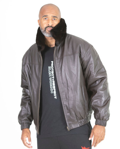 FRR Mink Fur Bomber Jacket Reversible to Leather in Black