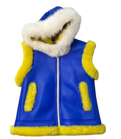 Blue and Yellow Sheepskin Vest